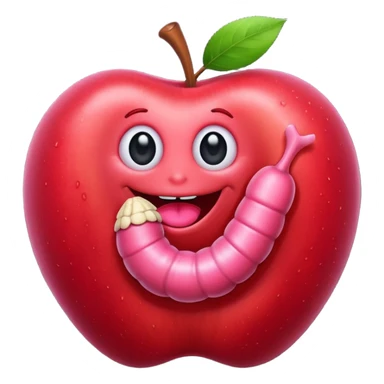 cute worm in apple sticker