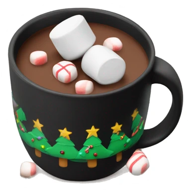 christmas black colour cup with hot chocolate and marshmallows with more Christmas details in the cup sticker