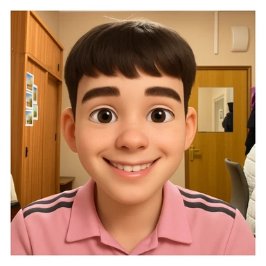 this image in 3d-emoji style, with a smile and a slimmer face sticker