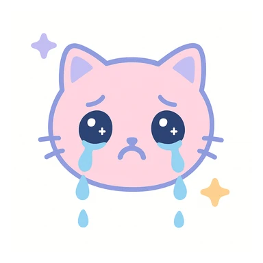 Make the sad cat emoji crying with big kawaii tears, pastel colors, with background, in the kawaii style. sticker
