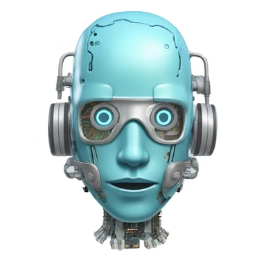 Pastel blue haired cyborg head with silver respirator mask and circuits sticker