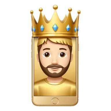 gold premium smart phone, king crown, apps on screen, no memoji sticker