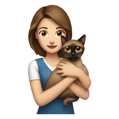 Tan brown haired with dark brown eyes woman holding a siamese cat sticker