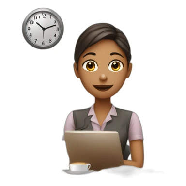 girl on work with coffee and clock sticker