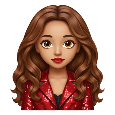 Jade Thirlwall from Little Mix with long brown hair, red sequin outfit sticker