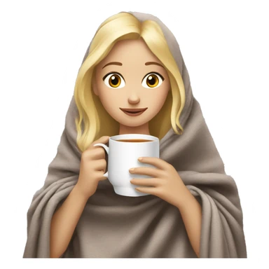 Blonde girl drink tea under blanket sticker