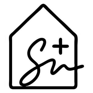 creative house silhouette, the outline resembling a signature, with a plus sign subtly incorporated, simple and stylish sticker