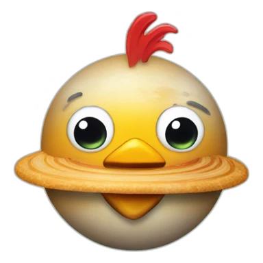 planet Saturn with a cartoon saluting chicken face sticker