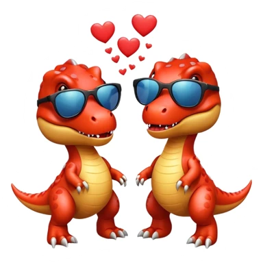 2 t-rex wearing sunglasses in love with hearts sticker