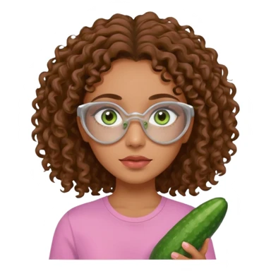 lightskin girl having a spa day with green skincare clay mask and ,cucumbers on her eyeballs  and brown curly hair and a pink shirt not holding it in her hand sticker