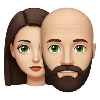 Man beard bald white dark green eyes, woman medium hair brown brown eyed latina they have different eye color man dark green woman dark brown sticker