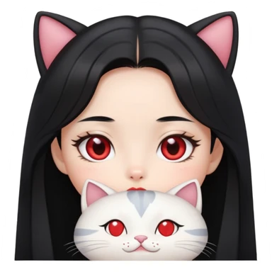 Wonyoung, long black hair , cat doe eyes , heart shape lips and oval face shape  sticker