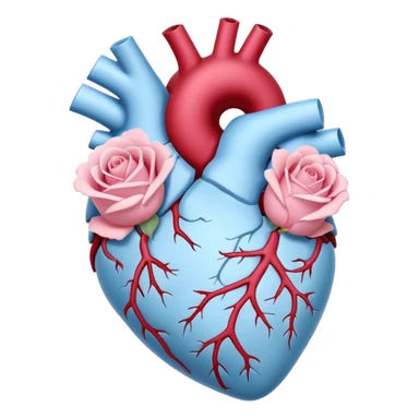 White and sky blue Anatomical heart with light pink rose without leaves  sticker