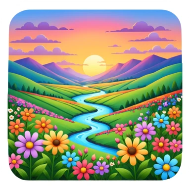 flowers and vallley and perfect sunset sticker