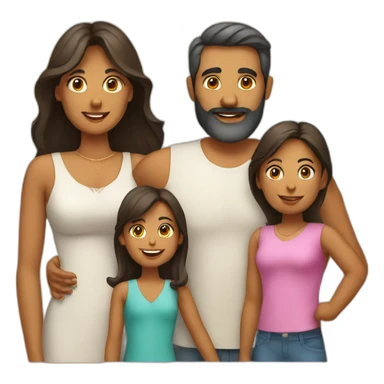 Indian family of 4 people, dad with beard, mom and 2 daughters on a beach sticker