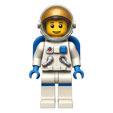A photorealistic icon featuring a detailed LEGO astronaut figure, with small blocks and accessories, like a space helmet and suit. The figure is positioned in a way that showcases the intricate details of the LEGO design, with colorful blocks and realistic textures. Transparent background. sticker