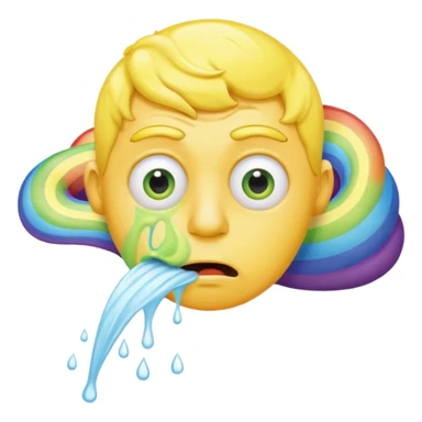 Yellow man vomiting rainbow with swirly eyes sticker