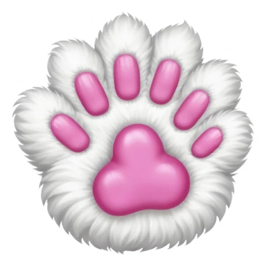 white cat fluffy paw, view from the top, pink nails, cute sticker