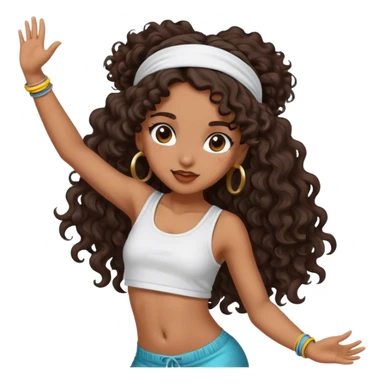 Dancing brown girl with long darn brown curly hair with headband hip hop sticker