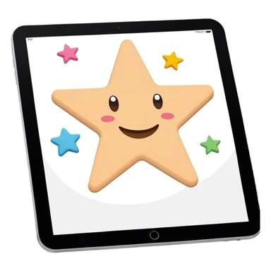 Create an emoji representing fanfiction writing. The design should feature a digital device tablet with visible text, symbolizing the creative process of writing fanfiction. Add a subtle reference to popular fictional characters or universes (like a small star, heart, or magical item) to indicate the fan aspect. Use a playful, imaginative color palette, blending vibrant tones with soft neutrals. Do not include any emojis or smiley faces. Make the background transparent. sticker