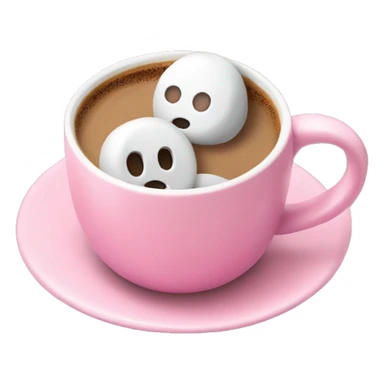 a pink plain coffee mug without a face with one handle on the right, coffee inside it, and marshmallows without a face float in the coffee, there is nothing around sticker