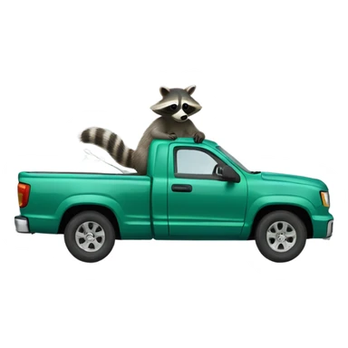 Raccoon driving blue green blue pickup truck sticker