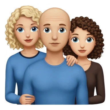 tattooed covered bbald brown eyed male with blonde haired blue eyed big boob female with brunette curly haired brown eyed big boob female throuple  sticker