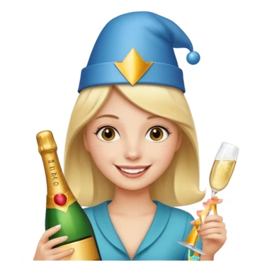 girl holding only Champagne bottle with party cap. sticker