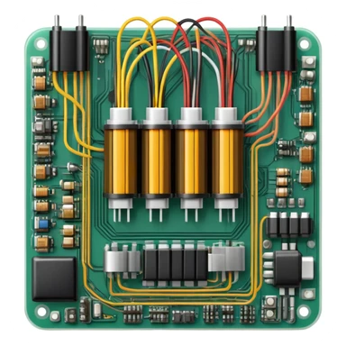 An icon featuring a circuit board, electrical wires, symbolizing electrical engineering. The design includes resistors, capacitors, and a power transformer, representing the study of electrical systems and innovation. Transparent background highlights modern electrical technology sticker