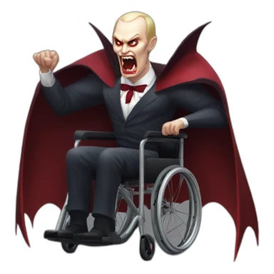 Angry vampire vladimir hold putin meat cube dressed as dracula small wheelchair halloween mood sticker