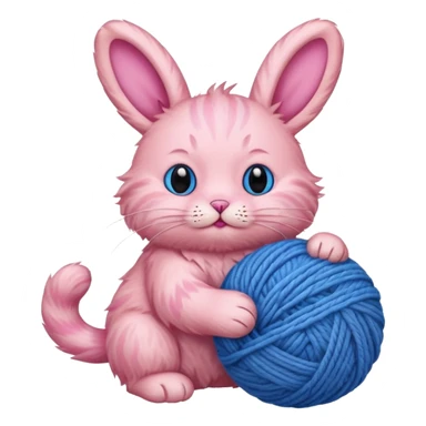 pink cat and blue bunny playing with wool sticker