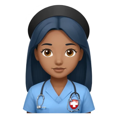 pretty brown skin nurse with long black hair and thin brown eyes in light blue scrubs sticker