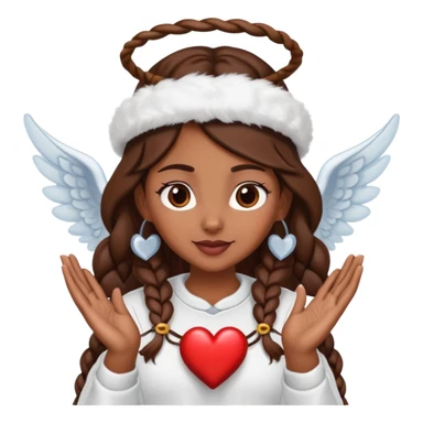 Femme de couleur marron cheffe aux cheveux bruns tressé longs, portant une toque, avec à la fois un halo d'ange et des cornes de diable sur la tête, faisant un cœur avec ses mains sticker