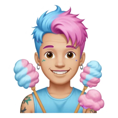 happy colorful cotton candy haired man with braces and tattoos and just face sticker