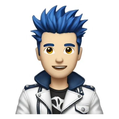 Punk man with white leather jacket white dark blue hair sticker