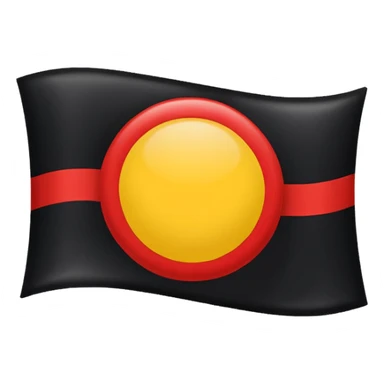 a rectangular flag with the top half solid black and the bottom half solid red with a medium-sized yellow circle in the middle overlapping both colours sticker