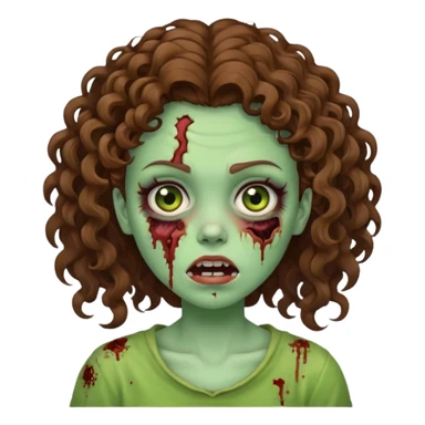Zombie girl with curly brown hair como emoji de iphone y con la boca un poco lastimada  sticker