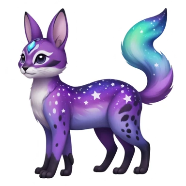 Colorful black-violet-indigo-purple-gradients nebulae nebula starry galactical shiny white-stars-spotted glorious iridescent divine exotic cute cool beautiful realistic Meloetta-caracal-civet-sergal-bunny-oncilla-animal-Fakémon-hybrid-fursona (full body) sticker