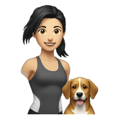 crossfit woman with black hair, white and doing lowering. And a golden race dog at her side sticker