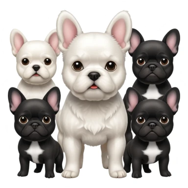 White terrier with 3 black French bulldogs behind him sticker