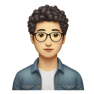 Vietnamese Yellow skin Curly hair Wearing glasses Male Bushy eyebrows Double eyelids Pointed eyes Moderately thick lips sticker
