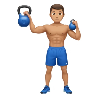 athletic man with blue shorts holding kettlebell sticker
