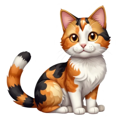 cinematic-[calico tabby cat]-realistic-full-body-sitting-emoji,-tail-curled-playfully-around-its-paws, cinematic-cute-calico-cat-portrait-emoji,-head-tilted-playfully-with-sparkling,-inquisitive-eyes-and-a-charming-patchwork-fur-of-orange,-black,-and-white,-simplified-yet-irresistibly-adorable,-highly-detailed,-glowing-with-a-warm,-invit (3) sticker
