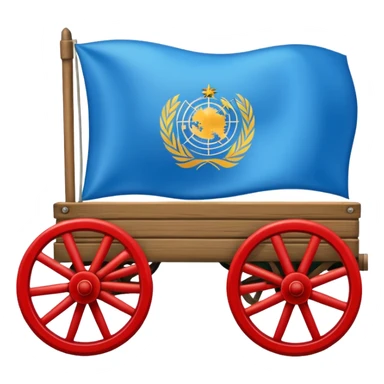 Un emoji drapeau rectangulaire avec la moitié du haut en bleu et l’autre moitié du bas en vert avec une roue de roulotte rouge au centre assez grande que la roue  sticker