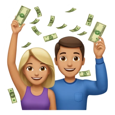 Парень с девушкой кидают деньги в верх и веселятся  sticker