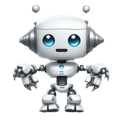 a high-tech white metal robot with several arms like an indian god but cute sticker