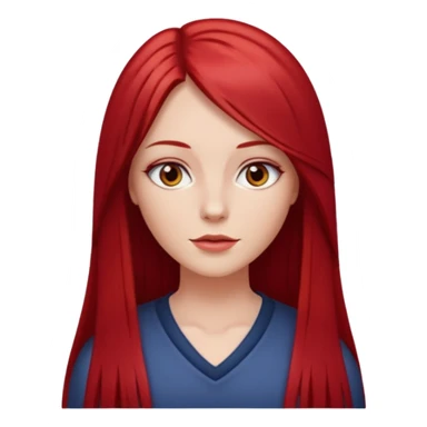 white woman cherry red long straight hair parted middle sticker