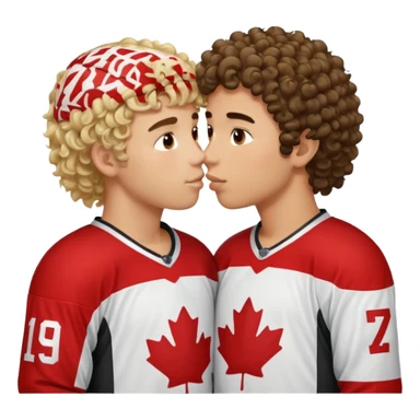 Straight Dark hair boy hockey player kissing curly hair blonde hockey player boy sticker