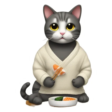 A cat wearing a sweater eating sushi  sticker