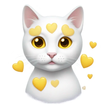 White cat with yellow eyes, hearts over head  sticker